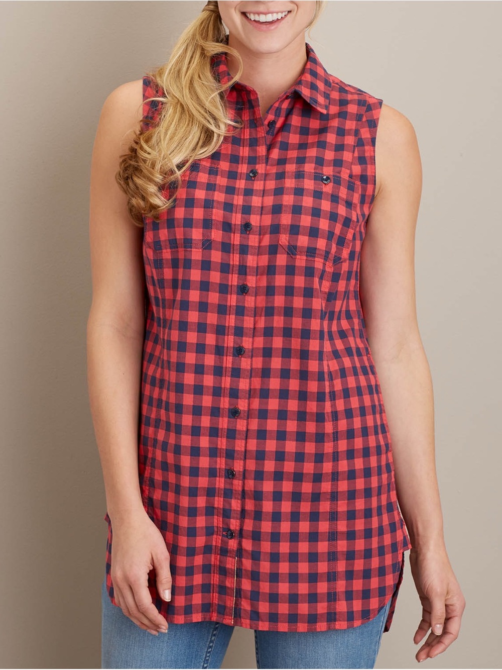 Duluth Trading Co. Free Range Sleeveless Button Down Tunic Plaid Size Medium